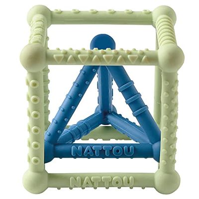 Nattou Cube en Silicone avec Pyramide, Set à 2 pièces, pour Saisir et Mordre, sans BPA, Ø 10 cm + 8 cm, Silicone, vert/bleu
