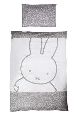 roba Parure de Lit Bébé Réversible miffy® - 2 Pièces 100% Coton Doux - Housse de Couette 100 x 135 cm + Taie d'Oreiller 40 x 60 cm - Imprimée Lapin