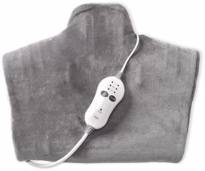 Trebs Coperta termica per collo, spalle e schiena - Cuscino termico e massaggio 2 in 1 - Coperta termica 100 W - Grigio