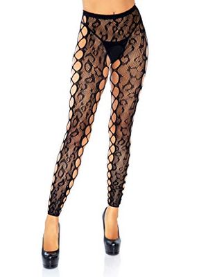 Leg Avenue Women's 7812-00122 Leopard Lace Crotchless Tights with Net Side Panel, O/S, Adult Sized Costumes, Black Footless, One