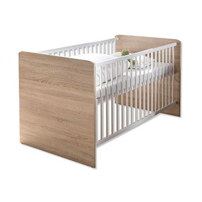Stella Trading Wiki Lit Bébé avec Surface de Couchage de 70 x 140 cm, Beau Lit à Barreaux pour un Sommeil Sûr, Aspect Chêne Sonoma/Blanc, Dimensions (l x H x P) 144 x 80 x 82 cm