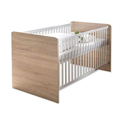 WIKI veilig babybed met 70 x 140 cm ligvlak - mooi babybed voor een geborgen slaap in eiken Sonoma look, wit - 144 x 80 x 82 cm (b x h x d)