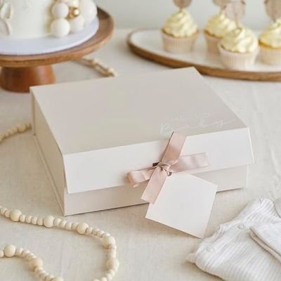 Ginger Ray Shower White 'Hello Baby Box with Gift Tag and Grosgrain Ribbon, Neutral