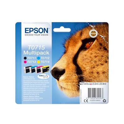 Epson Ghepardo Serie T0715, DURABrite Ink, Multipack 4 Colori, Nero, Ciano, Magenta, Giallo