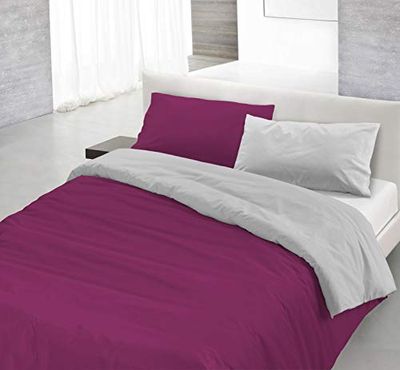 Italian Bed Linen CP-NC-Fuxia/Grigio – 2P Natural Color housse de couette double-face couleur unie avec taies d'oreiller, Fuchsia/Gris Clair