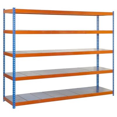 SimonRack Estantería Metálica Almacenaje, Sin Tornillos, 5 Baldas, Alta Capacidad Carga 400 kg, 2000x1200x750 mm, Estantería Taller Garaje Trastero, Azul/Naranja/Galva