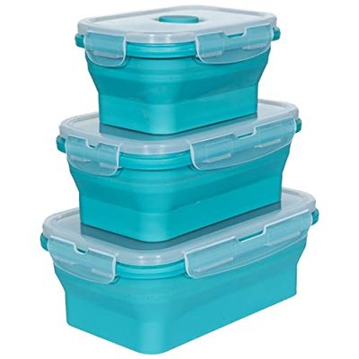 Trespass LUNCHSET, Set di Tre contenitori per Il Pranzo Pieghevoli, 750 ml/550 ml/350 ml, Lavabili in lavastoviglie e Adatti al microonde Unisex-Adulto, Lagoon, Ciascuno