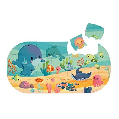 Janod - Bath Puzzle for Kids - 28 Floating Pieces - Sea Animal Bath Toy - Easy Storage - From 3 Years - J04727