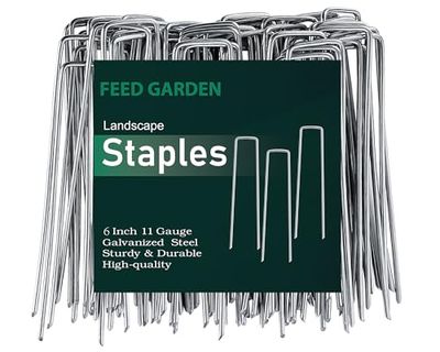 Feed Garden Lot de 100 agrafes galvanisées de 15,2 cm - Calibre 11 - Antirouille - Piquets de Jardin pour Tissu d'aménagement paysager - Piquets de Cour pour Tissu de barrière Contre Les Mauvaises