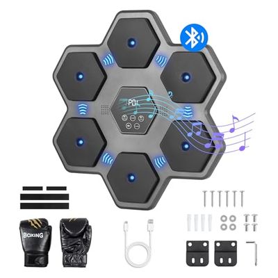 Todeco Music Boxing Machine, Intelligente Bluetooth Elettronica Boxing Machine Montata a Parete con Guanti da Boxe, LED Macchina Boxe Elettronica con Luce per Interno, Bambini Adulti