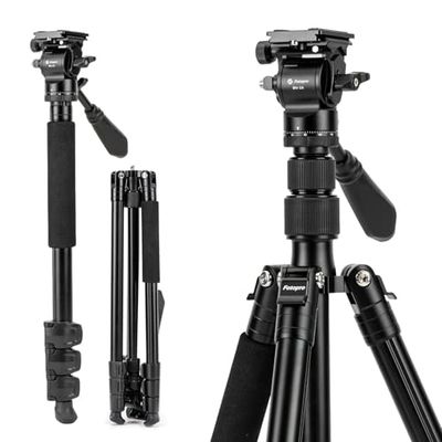 Fotopro 200 cm/79 inch video statief, aluminium reisstatief en monopod met 360 graden vloeikop, professioneel camerastatief voor DSLR, laad tot 3 kg