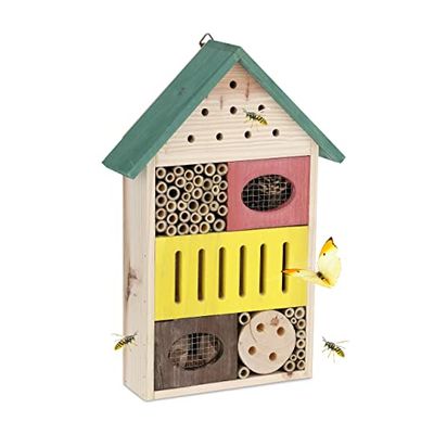 Relaxdays Maison à Insectes, hôtel Insecte, à Suspendre, coléoptère, HxLxP : 37,5x25,5x8cm, Bois Non-traité, Multicolore