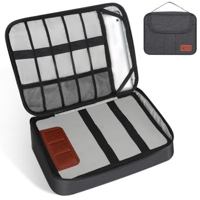 Cozary Organizador de Cables de Viaje, Bolsa para Cables Electrónicos, Viajes Accesorios para Cargadores, Memorias USB, Tarjetas SD y Accesorios Adaptadores, 28.5x23x6cm, Negro