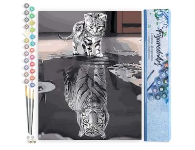 Figured'Art Peinture par Numéro Adulte Chaton Reflet Tigre - Activité Manuelle Kit de Loisir Créatif DIY Numéro d'Art Complet - 40x50cm sans châssis en bois