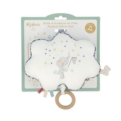 Kaloo - Petites Chansons - Carillon in Legno e Tessuto - Cuscino Musicale 15 cm - "Brilla brilla la stellina" - Cuscino Sensoriale Neonato - Blu e Bianco - Dalla Nascita, K210001