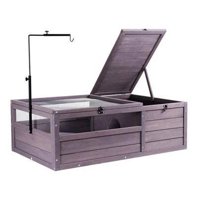 VEVOR Maison pour Tortues, Habitat pour Tortues Intérieur Extérieur, Enclos en Bois pour Tortues avec Support Lampe Réglable, Cage pour Reptiles, Petits Animaux, Gecko, Lézard, Serpent, 96,5x61x33 cm