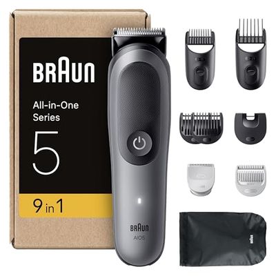 Braun All-in-One Series 5 Grooming Kit, 9in1, Ultra Sharp Blade, 120 Min, SkinGuard for Body, Precise & Efficient Trim, AquaGrip for Under Water Use, AIO5545, Grey