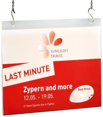 SIGEL TA241 Hanging Sign Holder, for A4 landscape, double-sided presentaiton, acrylic, 1 Piece