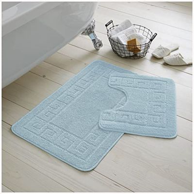 GC GAVENO CAVAILIA 2 Piece Washable Bathroom Mat, Extra Absorbent Anti Slip Bath Mats, Super Soft Toilet Rugs Set, Aqua, (50x80, 50x40 cm)