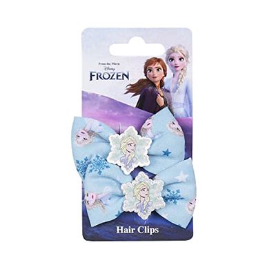 Frozen Bow Hair Clips – Blue – Made of 100% Polyester – Printed with Princess Elsa Face – Original Product Designed in Spain