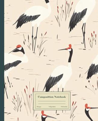 Composition Notebook College Ruled: Vintage Crane Illustration Journal | Cute Aesthetic For School, College, Office, Work