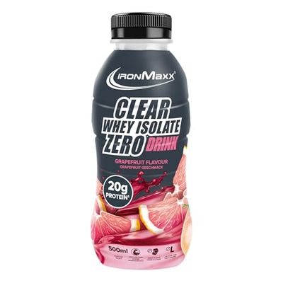 IronMaxx Clear Whey Isolate Zero RTD - Grapefruit 500ml bottle | Proteína transparente sin lactosa | Listo para beber en botella resellable
