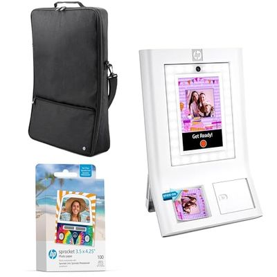 HP Sprocket Máquina de Fotomatón Impresora de Fotos a Color Instantánea (Blanco) Paquete Inicial + Papel Zink (100 Hojas) + Estuche Acolchado