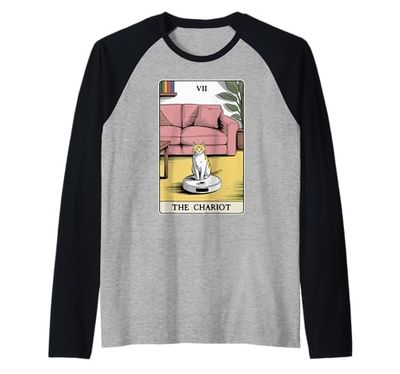 The Chariot Robot Aspirador Gato Divertido Tarot Tarjeta Gato Camiseta Manga Raglan