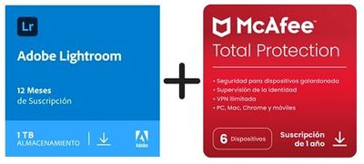 Adobe Photoshop Lightroom Including 1TB Cloud Memory & McAfee Total Protection 2025 | 6 Dispositivos │ 12 Meses | 2025 | Código de activación enviado por email