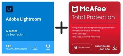 Adobe Photoshop Lightroom Including 1TB Cloud Memory & McAfee Total Protection 2023 | 6 Dispositivos │ 12 Meses | 2023 | Código de activación enviado por email