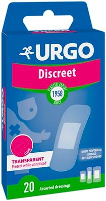 Urgo - Dyskretne plastry – przezroczyste pojedyncze plastry do ochrony ran, 3 rozmiary, 20 opatrunków