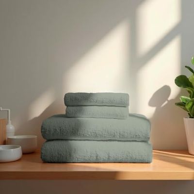TRAMAS+ Premium Towel Set, 700 g, 4 Pieces, 100% Cotton, 2 Hand Towels 50 x 100 cm and 2 Bath Towels 70 x 140 cm, Extra Soft, Quick Drying, High Absorbency - Dry Green