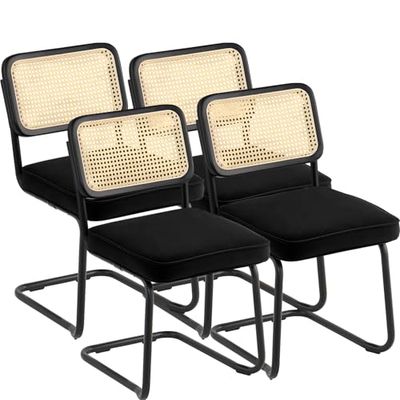 VEVOR Stoel van rotan, fluweel, zwart, 4 stoelen
