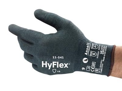 Ansell Hyflex 11-541VP Guantes de Trabajo de Seguridad, Protección Mecánica, Talla 8 (M), Negro (1 Par)
