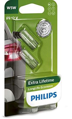 Philips Longlife Ecovision W5W, Lampe De Signalisation, Blister De 2