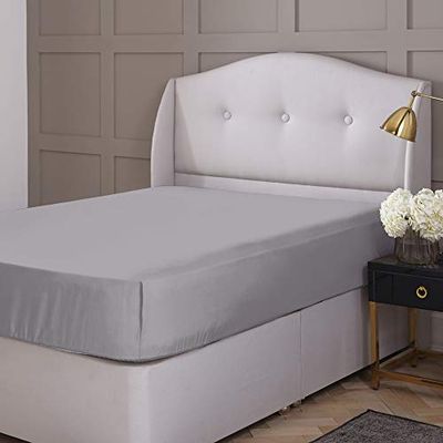 Silentnight Drap-Housse en Pur Coton, Percale, Argenté, Double