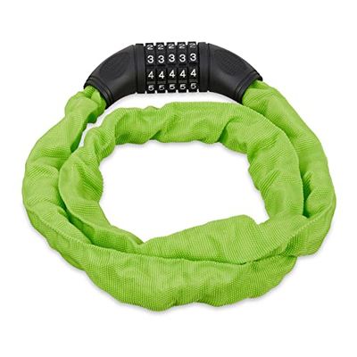 relaxdays Lucchetto a Combinazione per Bicicletta, Codice a 5 Cifre, in Acciaio, 120 cm di Lunghezza, Verde