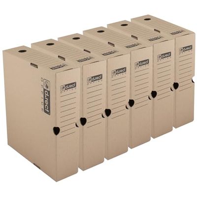 D.RECT Lot de 6 Boîtes d’Archivage 80 mm - Carton Ondulé 3 Couches 390 g/m², pH Neutre - Archivage Carton pour Classeurs 50 mm, 297x80x340 mm