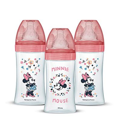 Dodie Zestaw 3 butelek antykolkowych Initiation+, Minnie, 270mL, 0-6 miesięcy, okrągły smoczek, przepływ 2