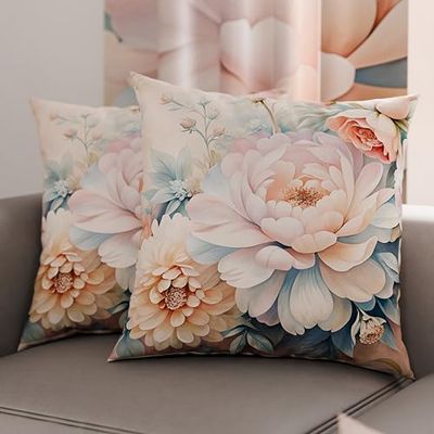 PETTI Artigiani Italiani - Coppia di Federe Cuscino 50x50 cm in Microfibra, Cuscini Arredo Camera da Letto, Divano, Salotto, Set 2 Fodere Copricuscino, Federa Floreale 35, 100% Made in Italy