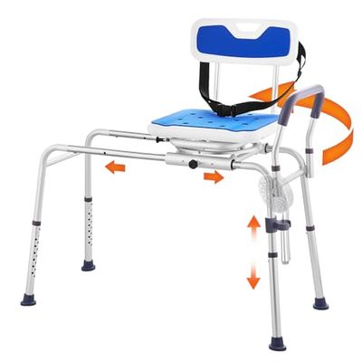 VEVOR Panca da Trasferimento per Vasca Scorrevole Capacità 180 kg Panca da Trasferimento per Vasca da Bagno, Sedile Girevole a 360 Gradi, con Braccioli, Cintura di Sicurezza, per Anziani Disabili