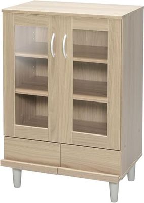 Iris Ohyama, Meuble de rangement, Buffet, Vaisselier, Armoire 3 portes, 3 Étagères réglables, Contemporain, Design, Solide, Cusine, Salle à Manger, Salon - Cabinet - KPB-9360 - Marron Clair