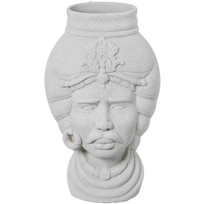 JARRÓN BUSTO CERÁMICA AFRICANO40CM BLANCO TEXTURA ARENA_°20X40CM