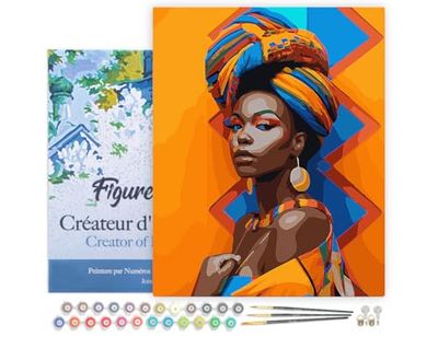 Figured'Art Peinture par Numéro Adulte avec Cadre Fille Africaine traditionnelle - Activité Manuelle Kit de Loisir Créatif DIY Numéro d'Art Complet - 40x50cm toile tendue sur châssis