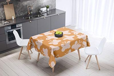 Bonamaison Tafelkleed, Anti-Mold, Sneldrogend, Waterdicht, 100% Polyester Tafellaken, Oranje, gebroken wit, 140 x 140 Cm - Ontworpen en Vervaardigd in Turkije