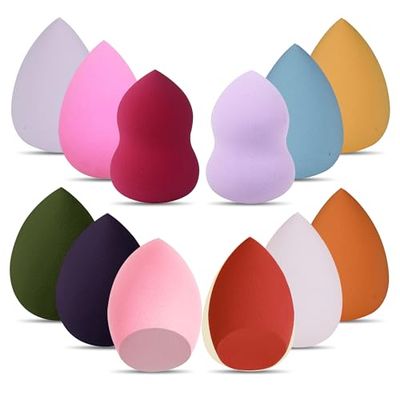 G4GADGET Juego de 12 esponjas de maquillaje multicolor, mezcladoras de belleza sin látex para una aplicación impecable de base, esponja de maquillaje versátil para uso húmedo y seco con textura suave