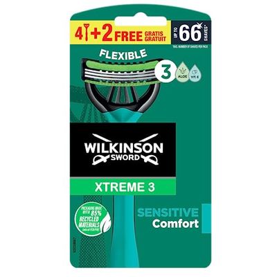 Wilkinson Sword Xtreme 3 For Men | Sensitive Comfort | Disposable Razors x 4 + 2 Free