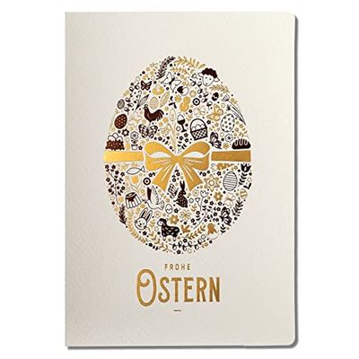 ART NUVO Esclusivi biglietti di Pasqua – Set di 10 biglietti di ringraziamento in beige leggero 120 x 170 mm, dorati e stampati, realizzati in carta per gioielli acquari, con inserti beige e buste