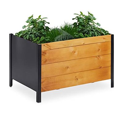 relaxdays Carré Potager avec Non-tissé, HLP: 48 x 78 x 51 cm, en Bois, terrasse, Balcon et Jardin, rectangulaire, Nature