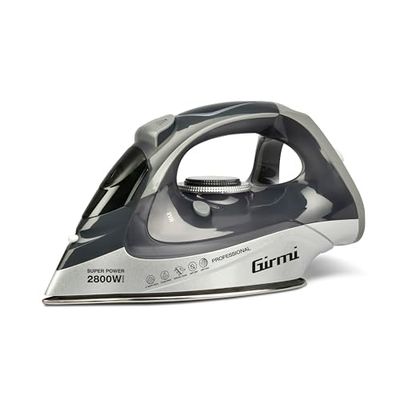 Girmi ST63 stoomstrijkijzer, 2800 watt, temperatuurregeling, stoomstoot 150 g/min, anti-kalkfunctie, 400 cc, 91 microgaten van roestvrijstalen plaat, grijs